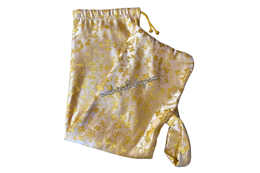 Ivory & Gold Brocade Cross Worship Flag Bag