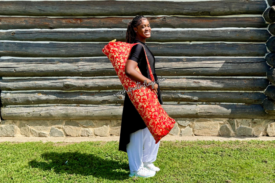 Red & Gold Brocade Cross Worship Flag Bag